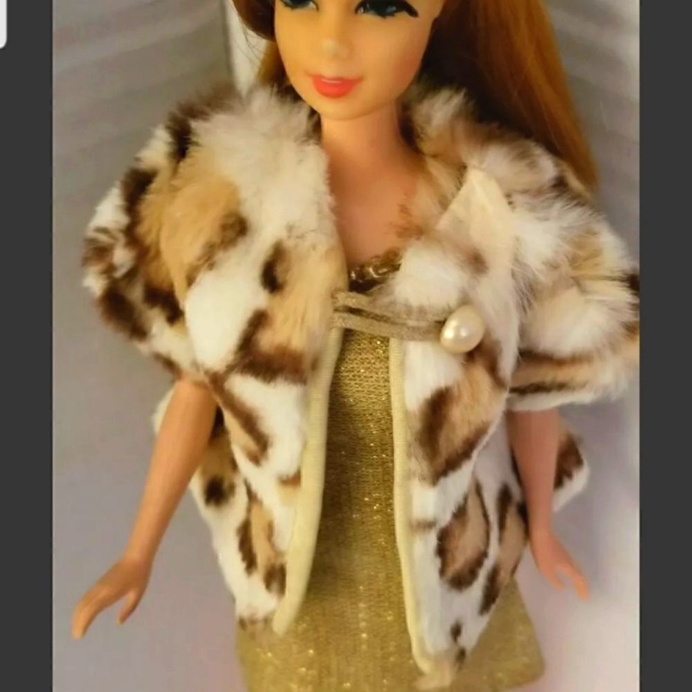 Vintage fur coat and dress fits barbie